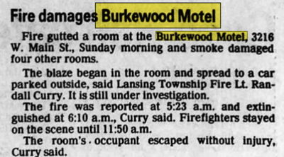 Burkewood Motel (Burkewood Inn) - 1988 Fire